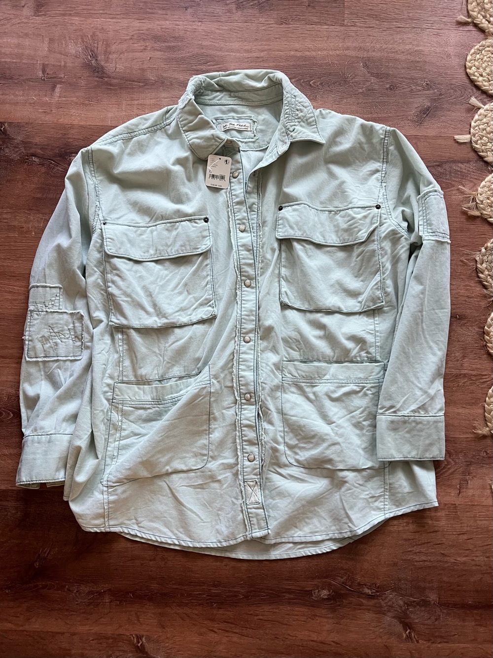 Free People We The Free Corduroy Shirt Size Large NWT RT $168 Light Blue